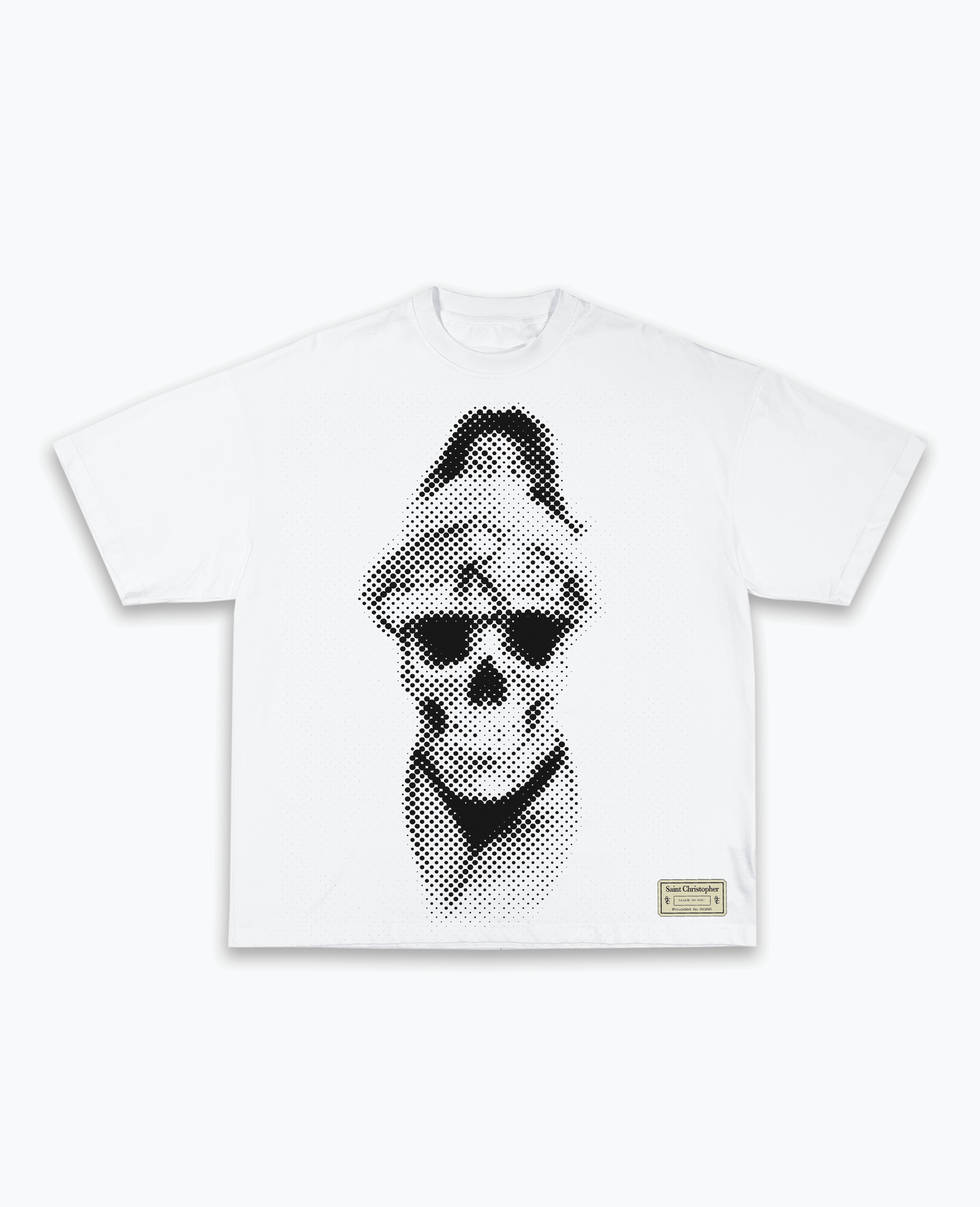 St.Chris Halftone Skull Graphic T-Shirt – White