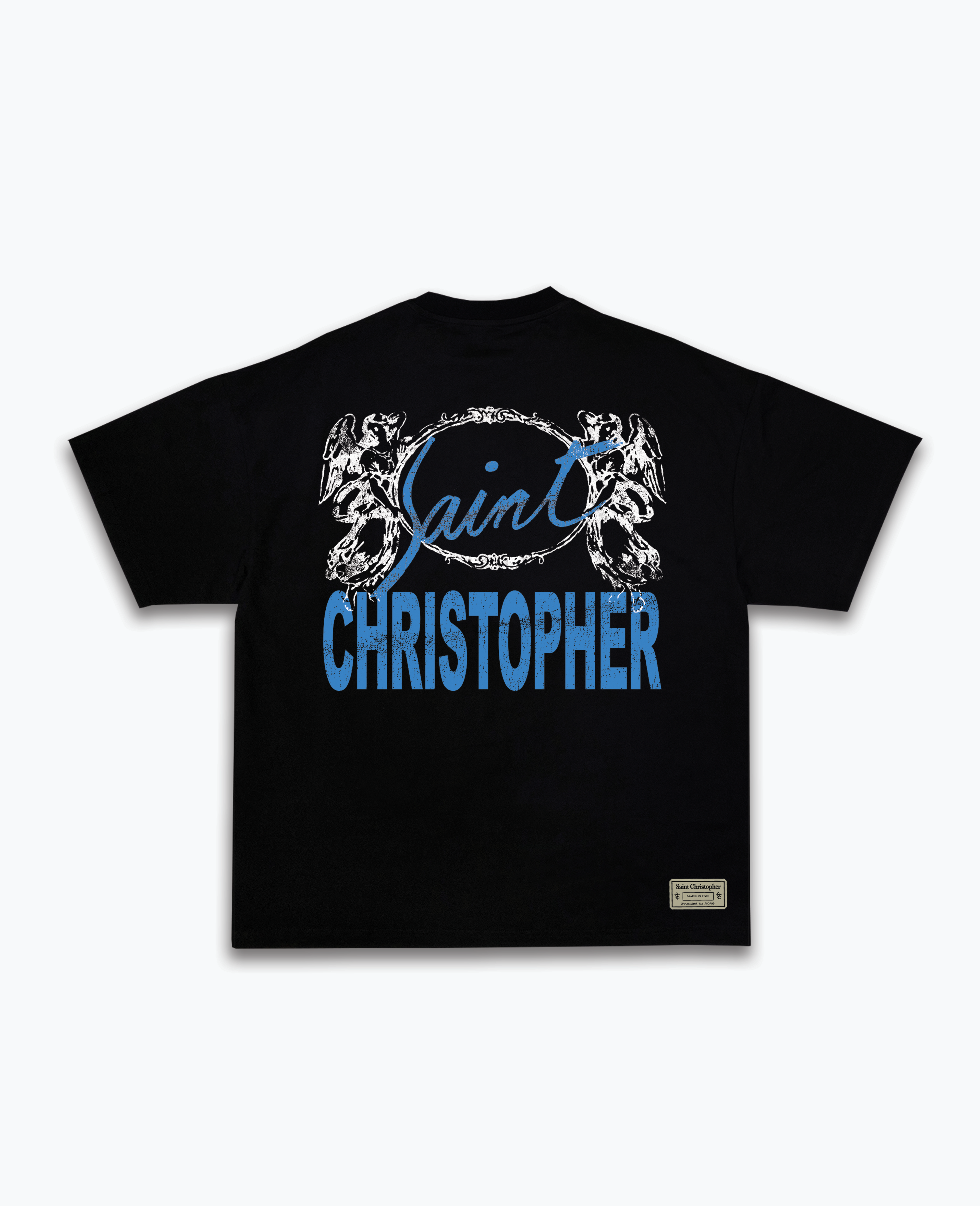 Saint Christopher “Angels”  – Vintage Script Streetwear T-Shirt